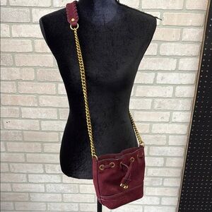 Guess USA Burgundy Suede Mini Bucket Bag